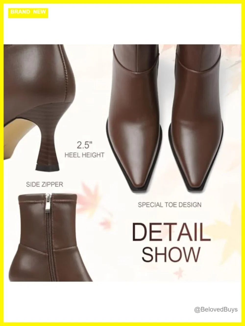 Brown Suede Pointed Toe Kitten Heel Ankle Booties with Side Zip